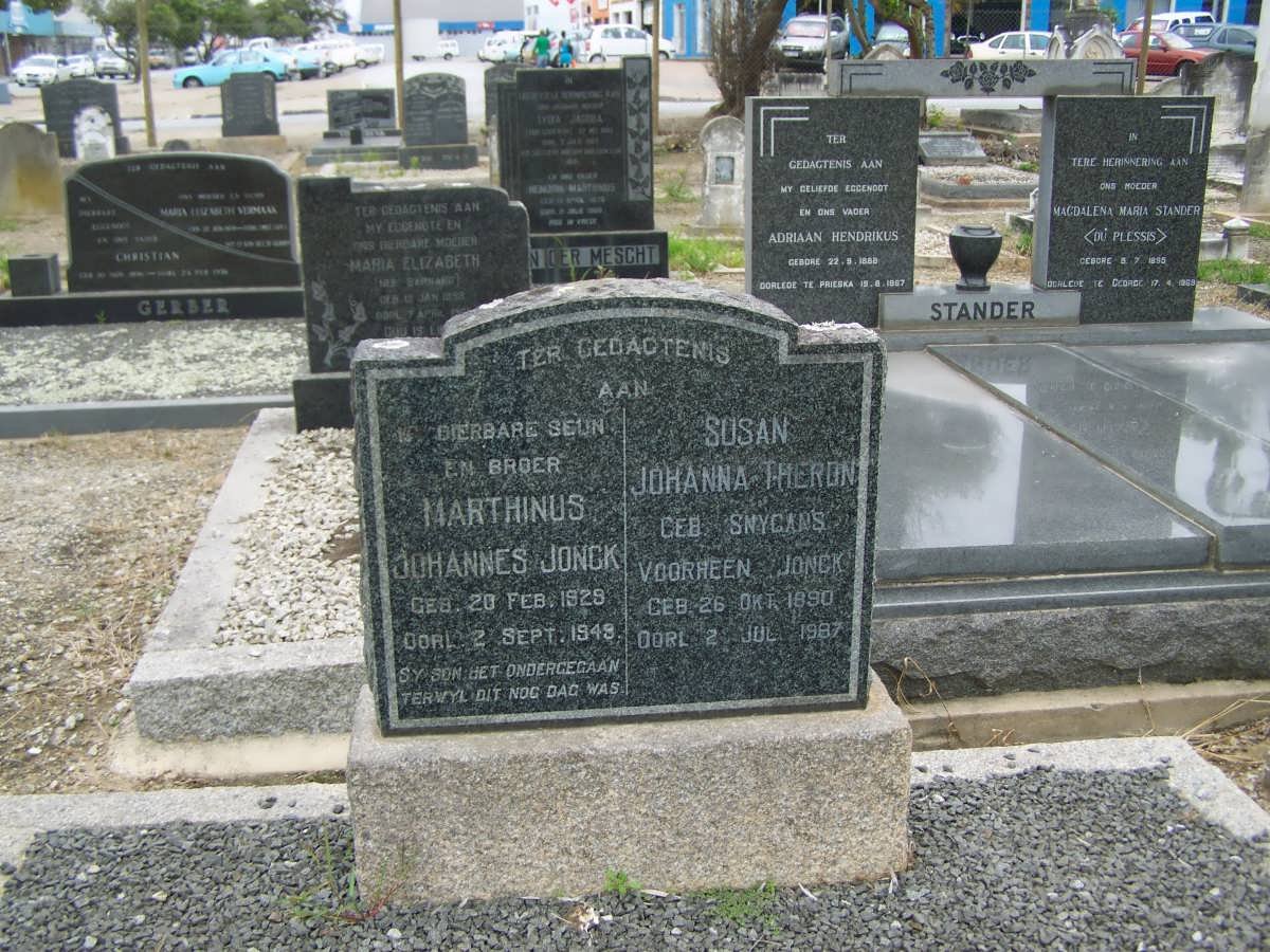 JONCK Marthinus Johannes 1929-1949 &amp; Susan Johanna THERON previously JONCK nee SNYGANS 1890-1987