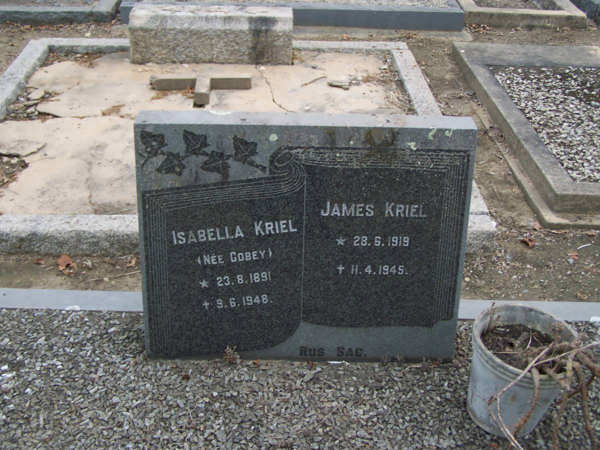 KRIEL Isabella nee COBEY 1891-1948 :: KRIEL James 1919-1945