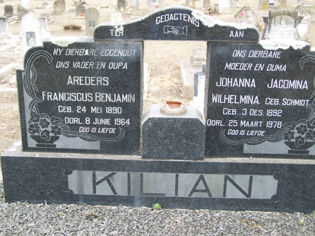 KILIAN Areders Franciscus Benjamin 1890-1964 &amp; Johanna Jacomina Wilhelmina SCHMIDT 1892-1978