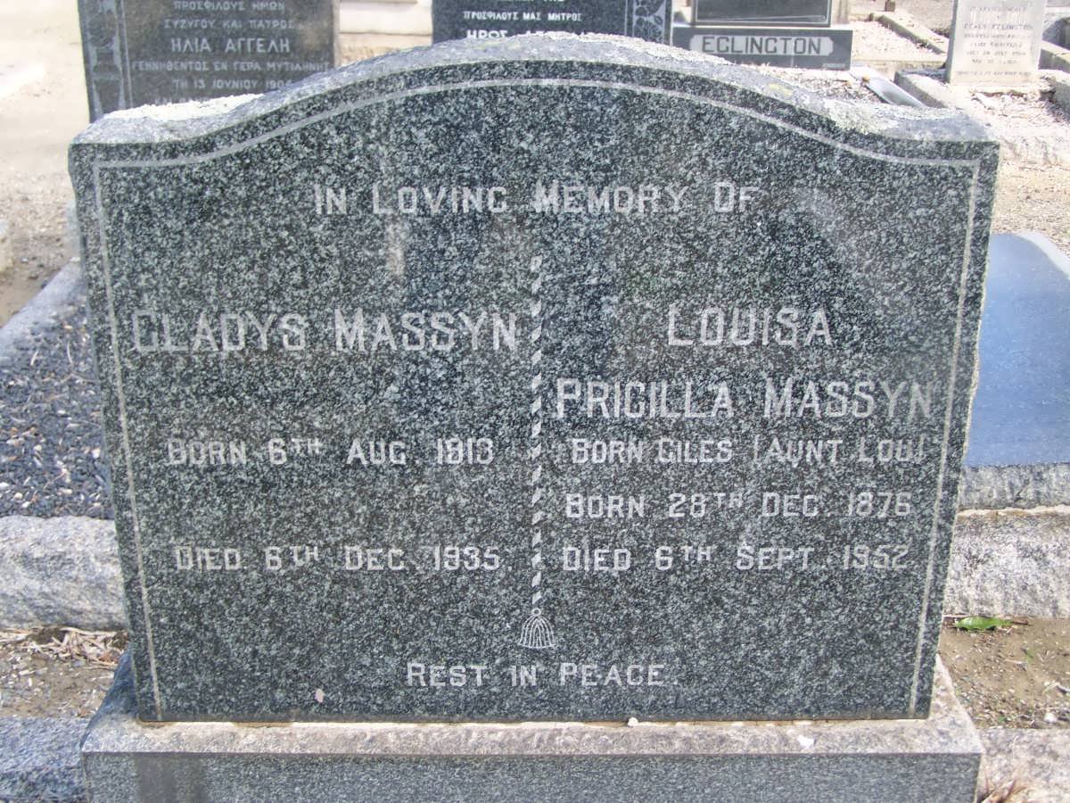 MASSYN Louisa Priscilla nee GILES 1876-1952 :: MASSYN Gladys 1913-1935