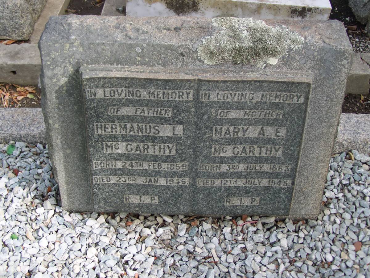 McCARTHY Hermanus L. 1859-1946 &amp; Mary A.E. 1863-1945