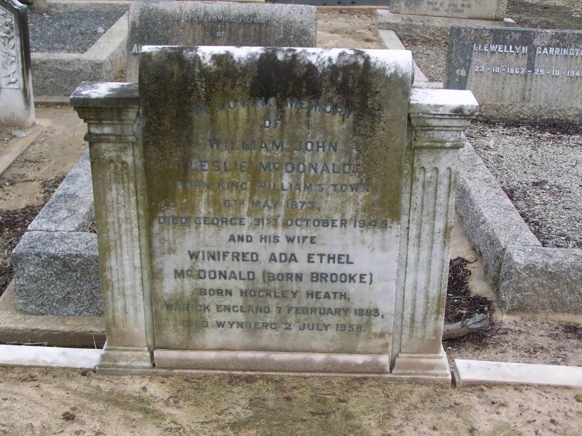 McDONALD William John Leslie 1873-1945 &amp; Winifred Ada Ethel BROOKE 1883-1958