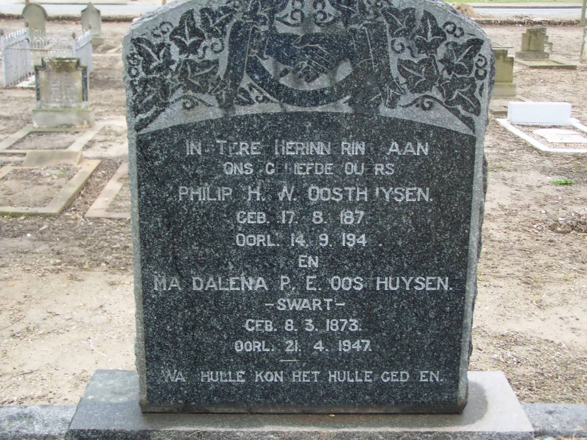 OOSTHUYSEN Philip H.W. 187?-1946 &amp; Dalena P.E. SWART 1873-1947