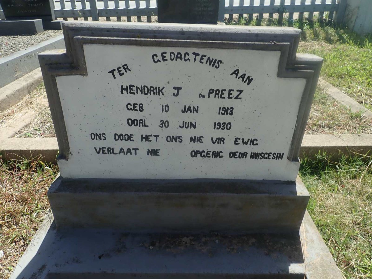 PREEZ Hendrik J., du 1913-1930