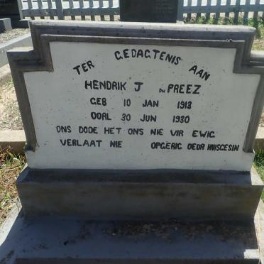 PREEZ Hendrik J., du 1913-1930