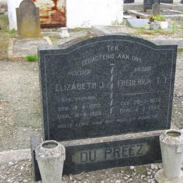 PREEZ Frederick T.I., du 1876-1942 &amp; Elizabeth J. BARNARD 1880-1959