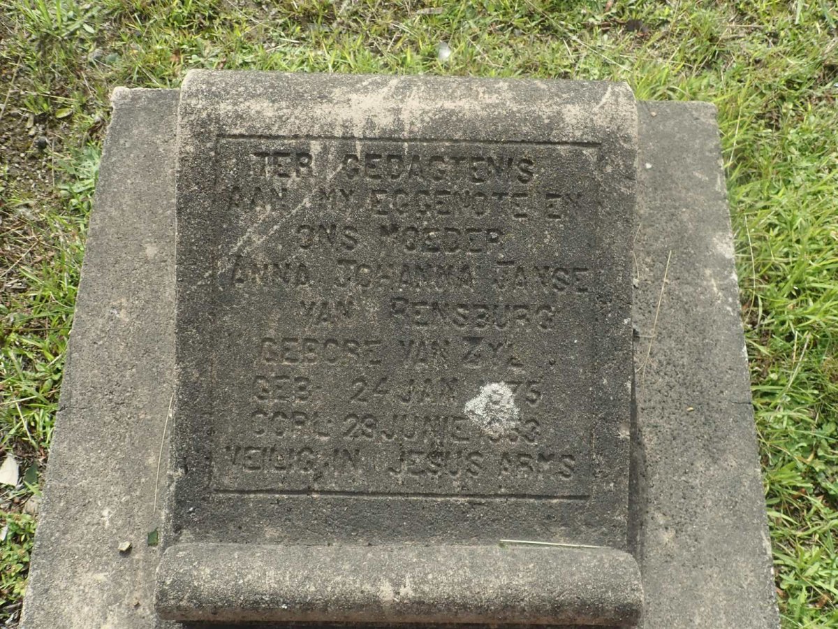 RENSBURG Anna Johanna, Janse van nee VAN ZYL 1875-1953
