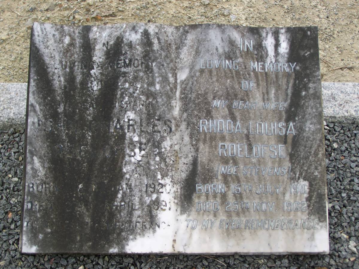 ROELOFSE John Charles 1920-1991 &amp; Rhoda Louisa STEVENS 1911-1962