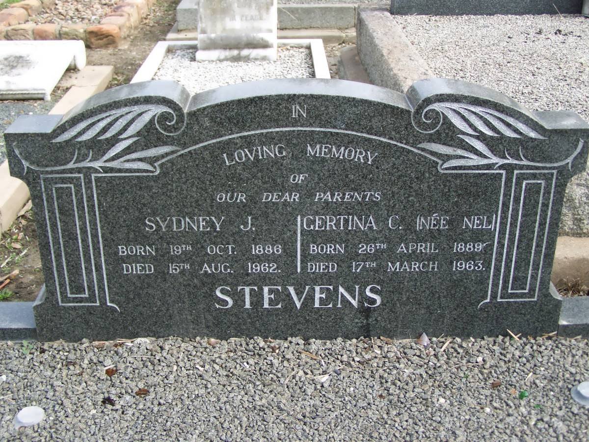 STEVENS Sydney J. 1886-1962 &amp; Gertina C. NEL 1889-1963