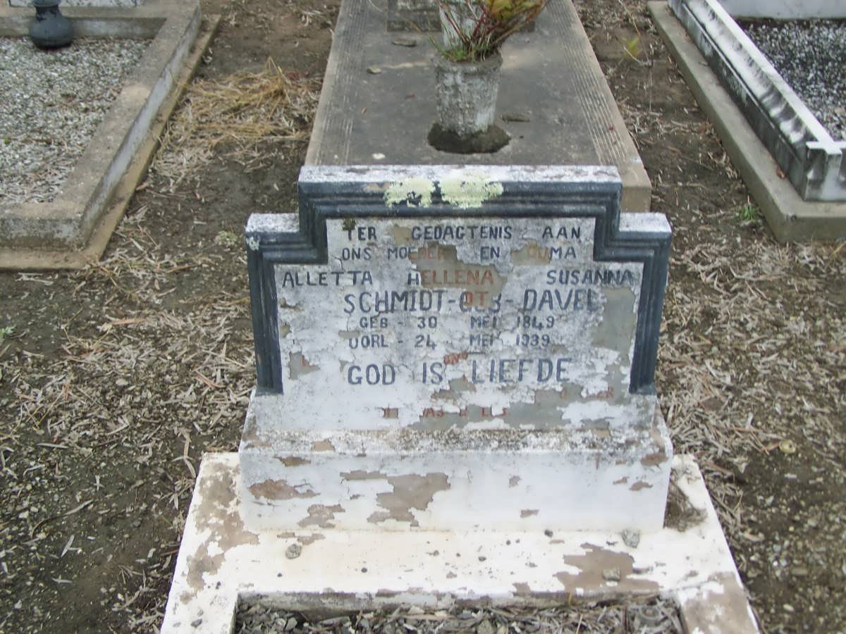 SCHMIDT Alletta Hellena Susanna nee DAVEL 1849-1939