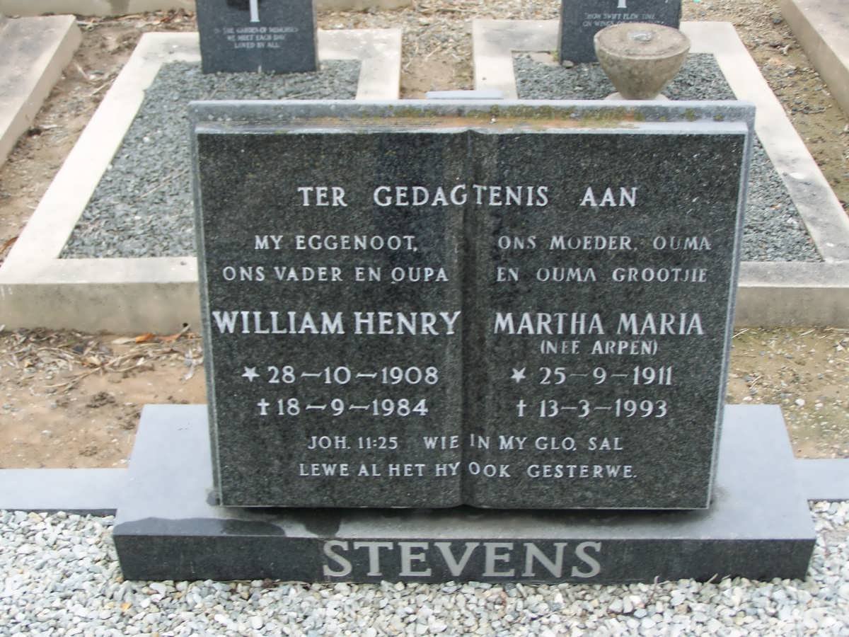 STEVENS William Henry 1908-1984 &amp; Martha Maria ARPEN 1911-1993