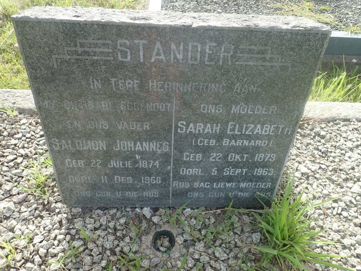 STANDER Salomon Johannes 1874-1960 &amp; Sarah Elizabeth BARNARD 1879-1963