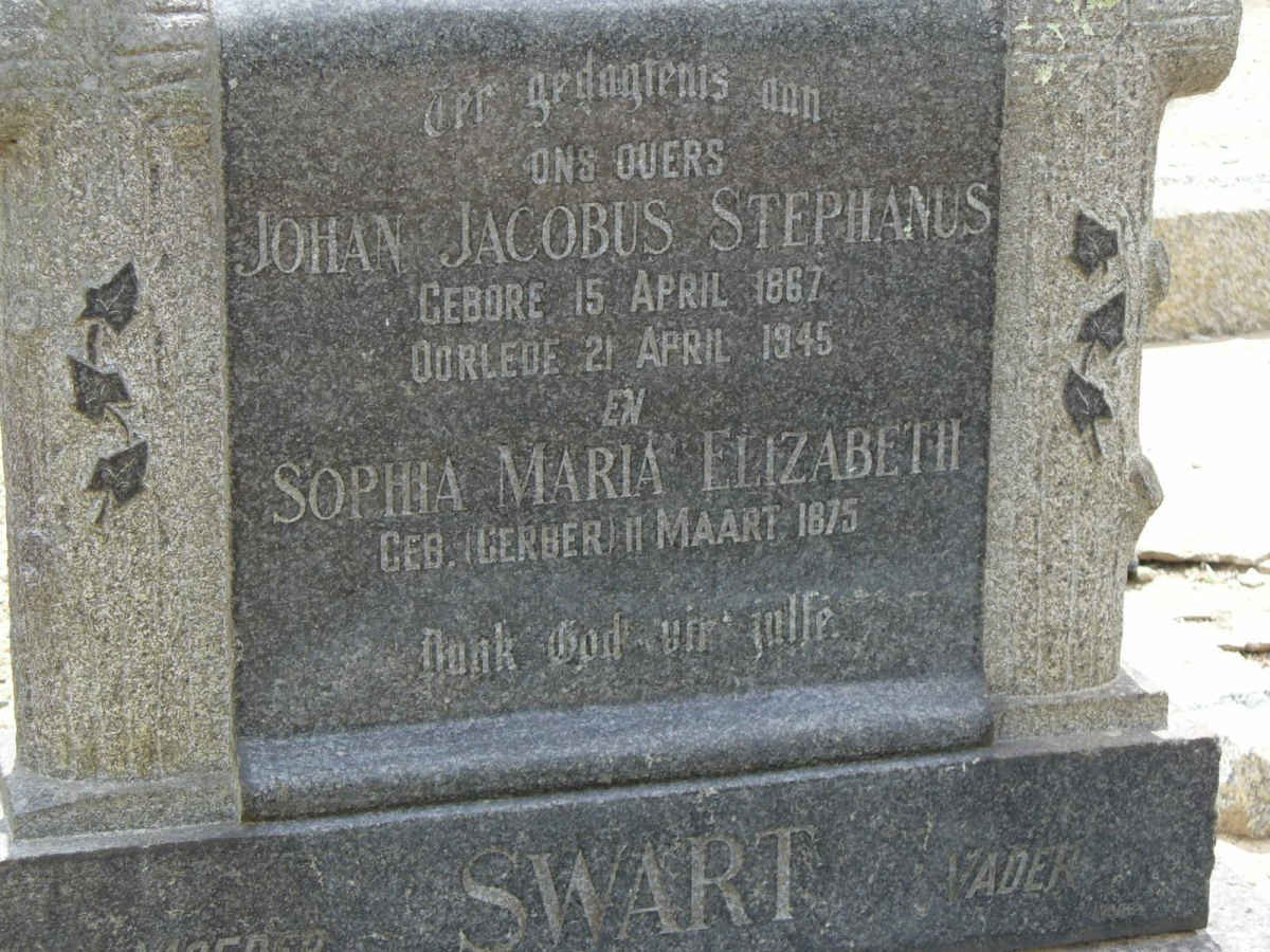 SWART Johan Jacobus Stephanus 1867-1945 &amp; Sophia Maria Elizabeth GERBER 1875-