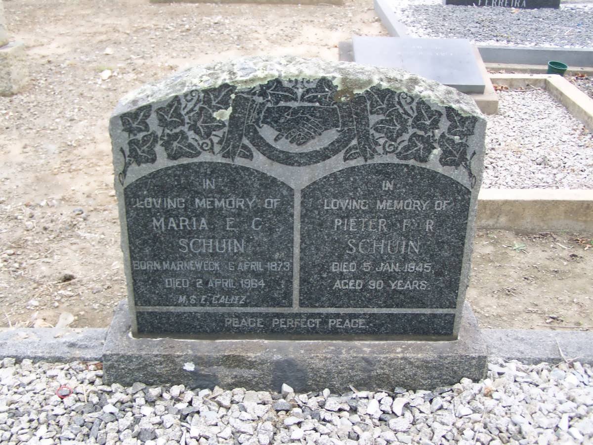 SCHUIN Pieter F.R. -1945 &amp; Maria E.C. MARNEWECK -1964