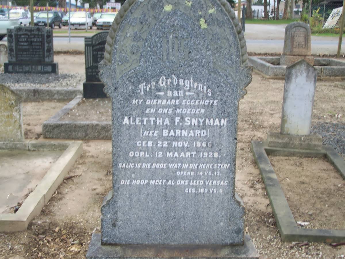 SNYMAN Alettha F. nee BARNARD 186?-1928