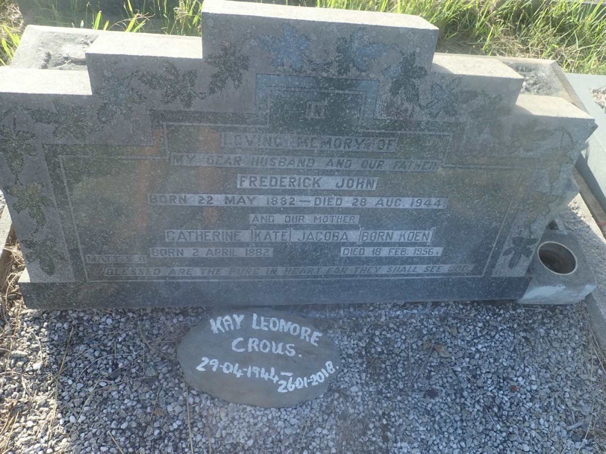 STEVENS Frederick John 1882-1944 &amp; Catherine Jacoba KOEN 1882-1956 :: CROUS Kay Leonore 1944-2018