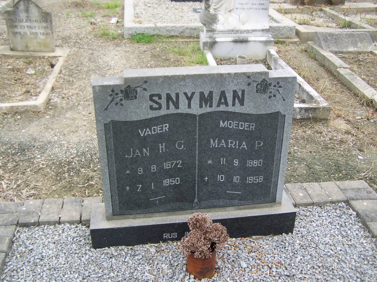 SNYMAN Jan H.G. 1872-1950 &amp; Maria P. 1880-1958