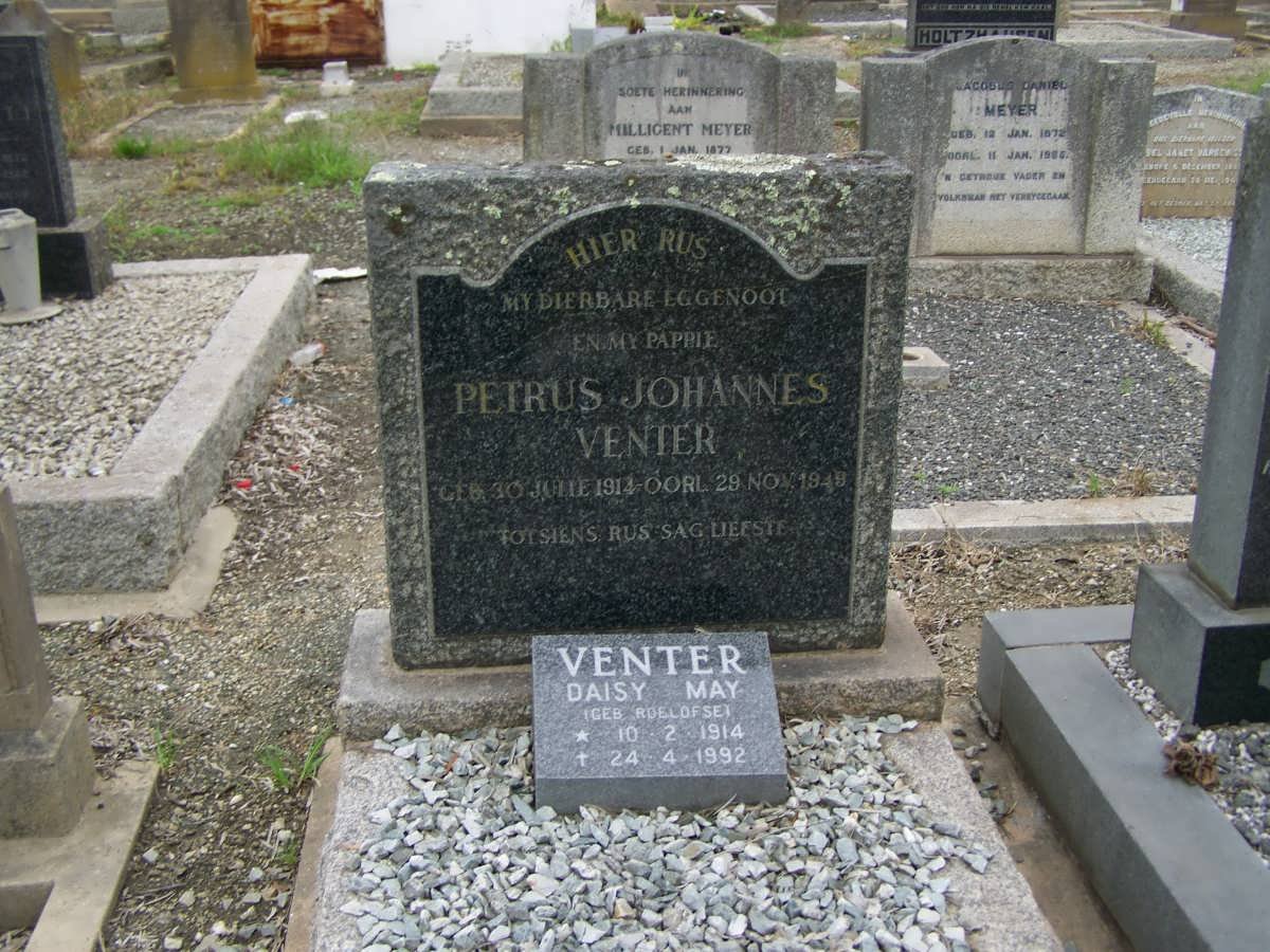 VENTER Petrus Johannes 1914-1949 &amp; Daisy May ROELOFSE 1914-1992
