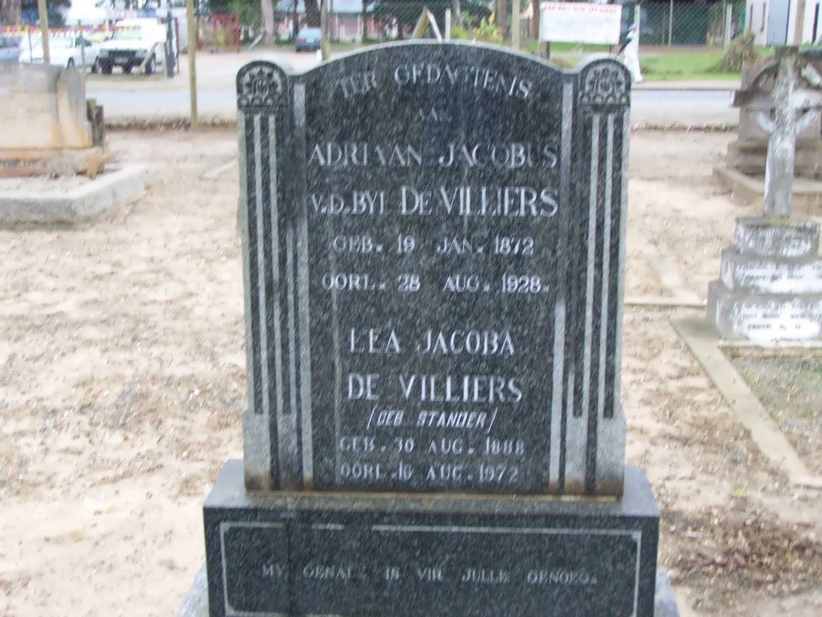 VILLIERS Adriaan Jacobus v.d. Byl, de 1872-1928 &amp; Lea Jacoba STANDER 1888-1972