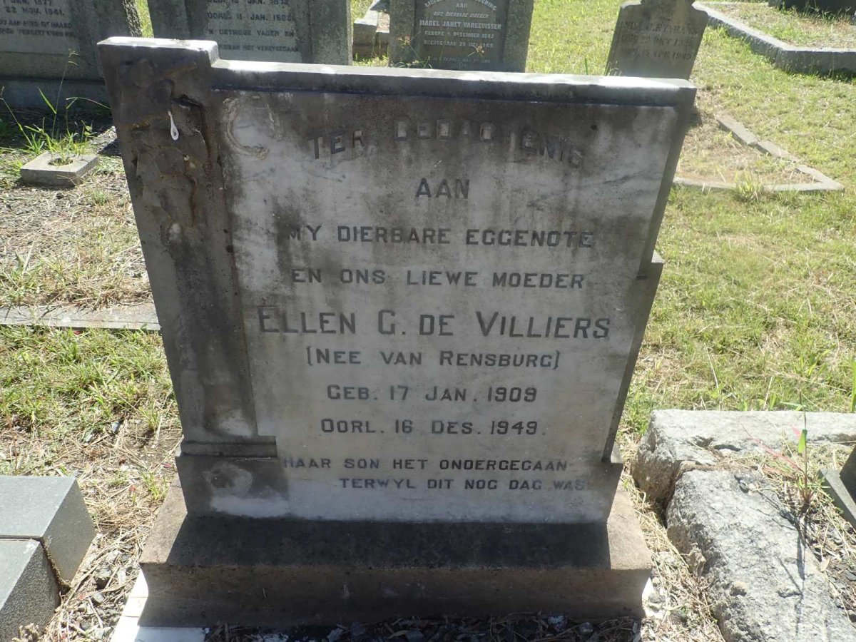 VILLIERS Ellen G., de nee VAN RENSBURG 1909-1949