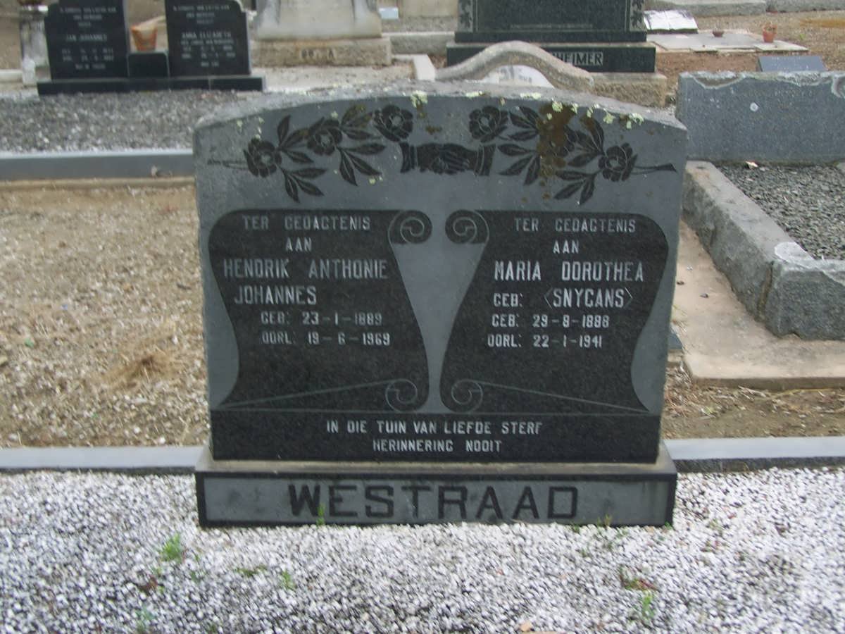 WESTRAAD Hendrik Anthonie Johannes 1889-1969 &amp; Maria Dorothea SNYGANS 1888-1941