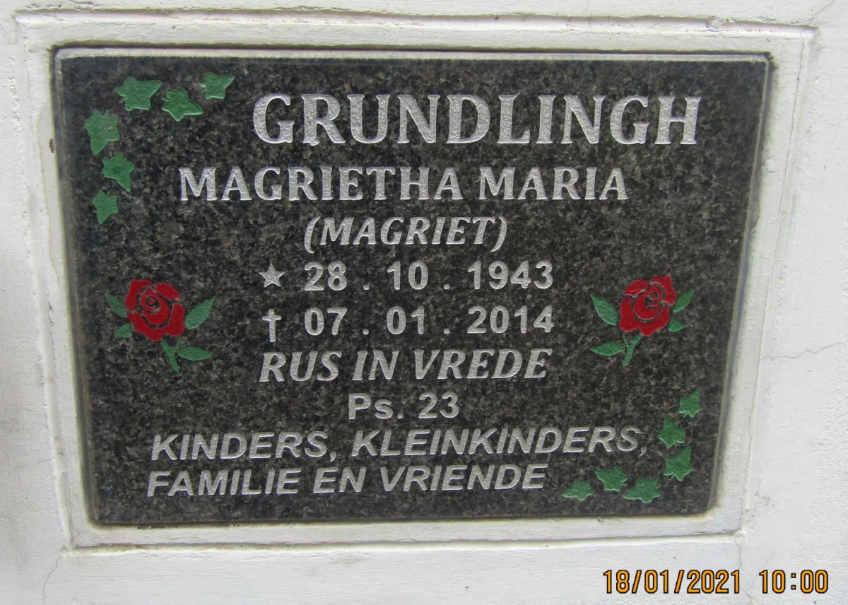 GRUNDLINGH Magrietha Maria 1943-2014