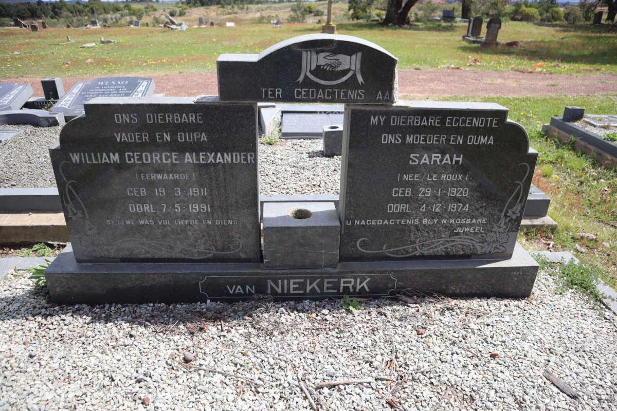 NIEKERK William George Alexander, van 1911-1991 & Sarah nee LE ROUX 1920-1974