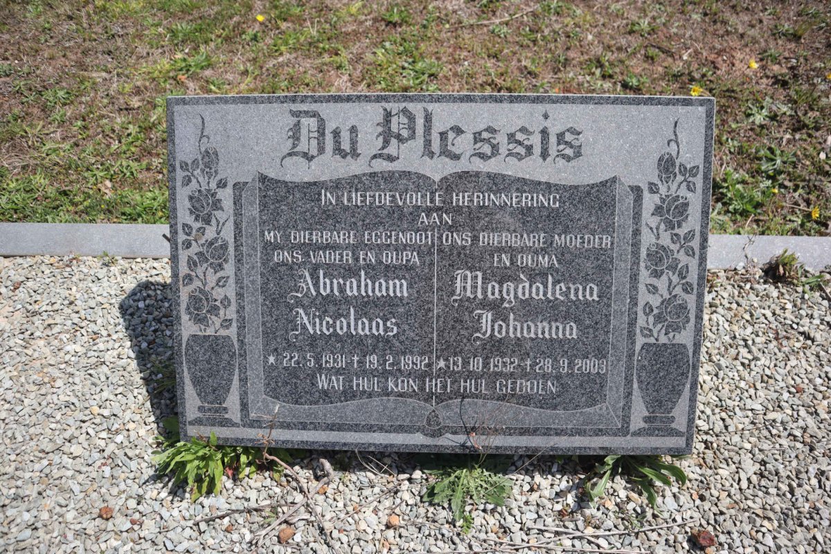 PLESSIS Abraham Nicolaas, du 1931-1992 & Magdalena Johanna 1932-2003