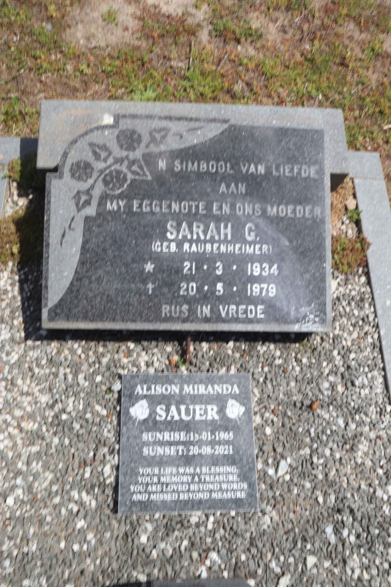SAUER Sarah G. nee RAUBENHEIMER 1934-1979