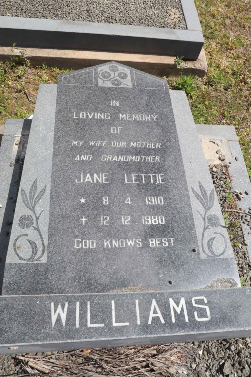 WILLIAMS Jane Lettie 1910-1980