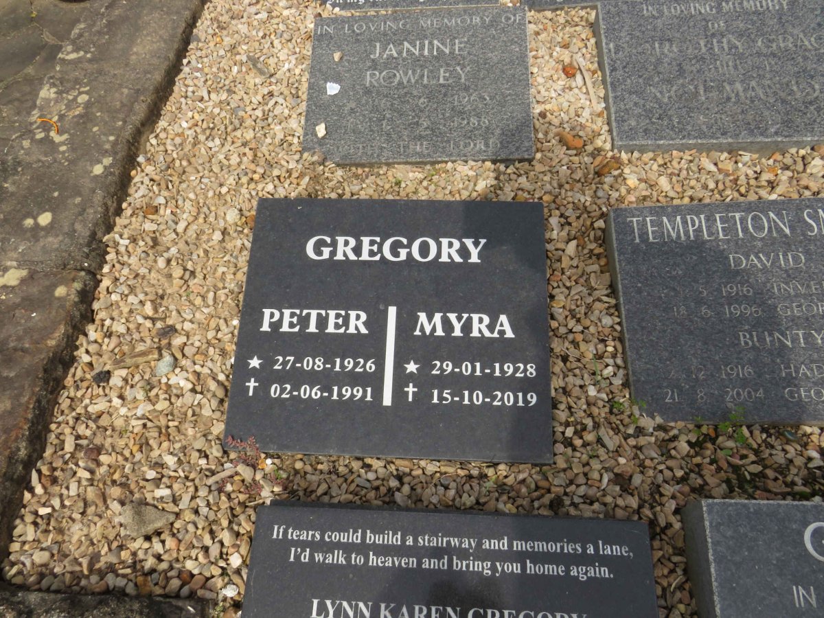 GREGORY Peter 1926-1991 & Myra 1928-2019 :: ROWLEY Janine 1963-1986