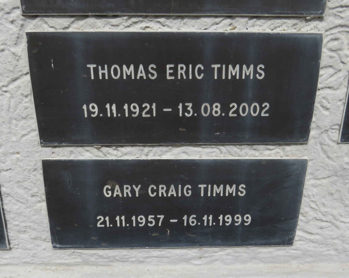 TIMMS Thomas Eric 1921-2002 :: TIMMS Gary Craig 1957-1999