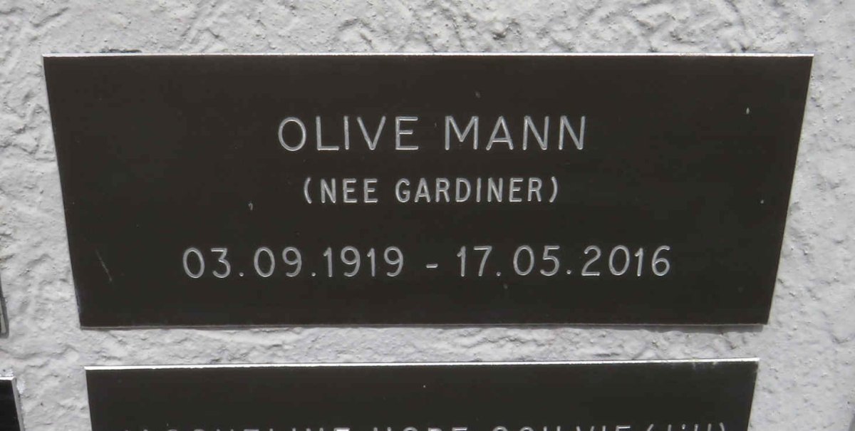 MANN Olive nee GARDINER 1919-2016