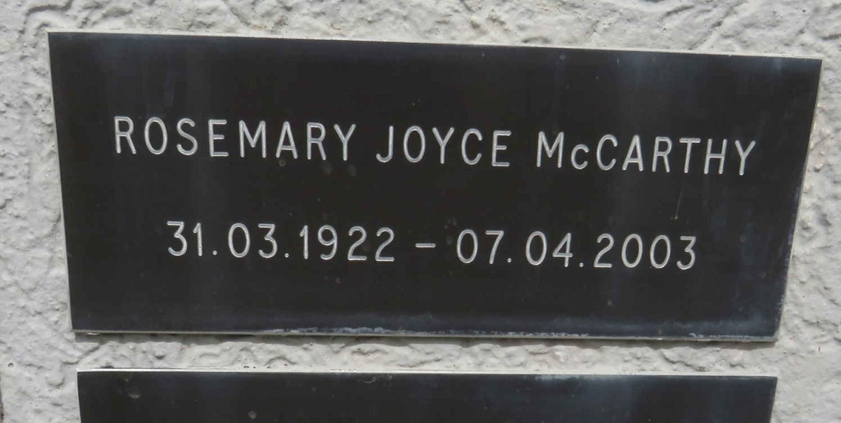 MCCARTHY Rosemary Joyce 1922-2003