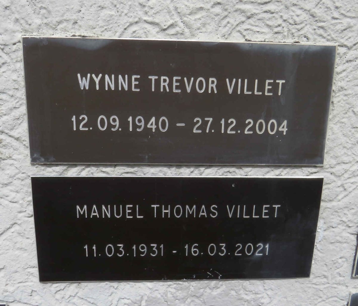 VILLET Manuel Thomas 1931-2021 :: VILLET Wynne Trevor 1940-2004