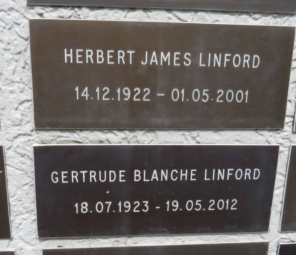 LINFORD Herbert James 1922-2001 & Gertrude Blanche 1923-2012