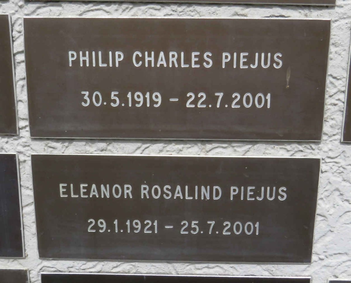 PIEJUS Philip Charles 1919-2001 & Eleanor Rosalind 1921-2001