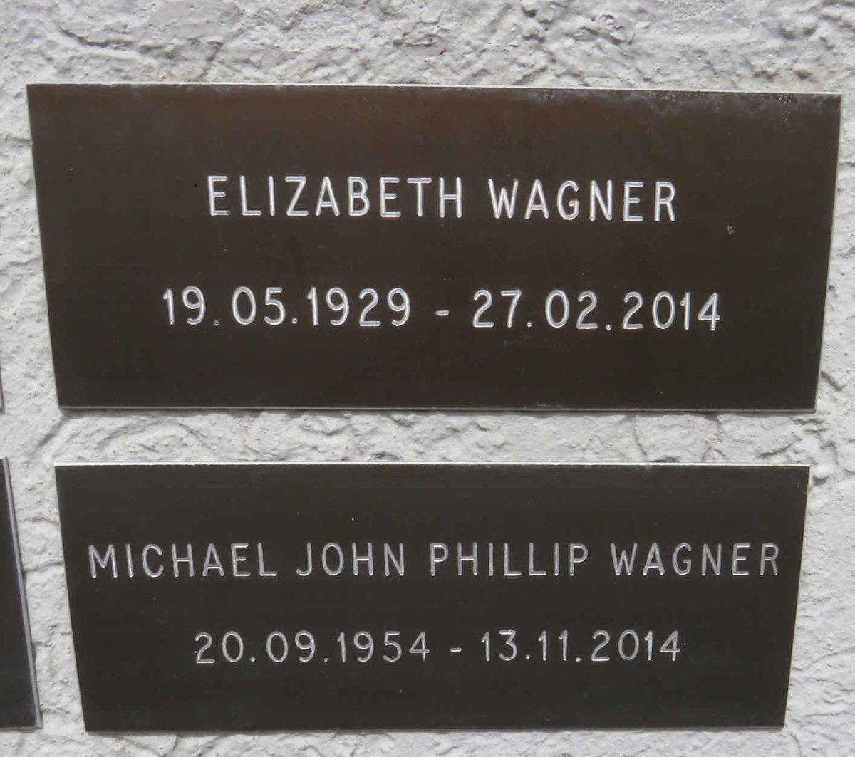 WAGNER Michael John Phillip 1954-2014 :: WAGNER Elizabeth 1929-2014