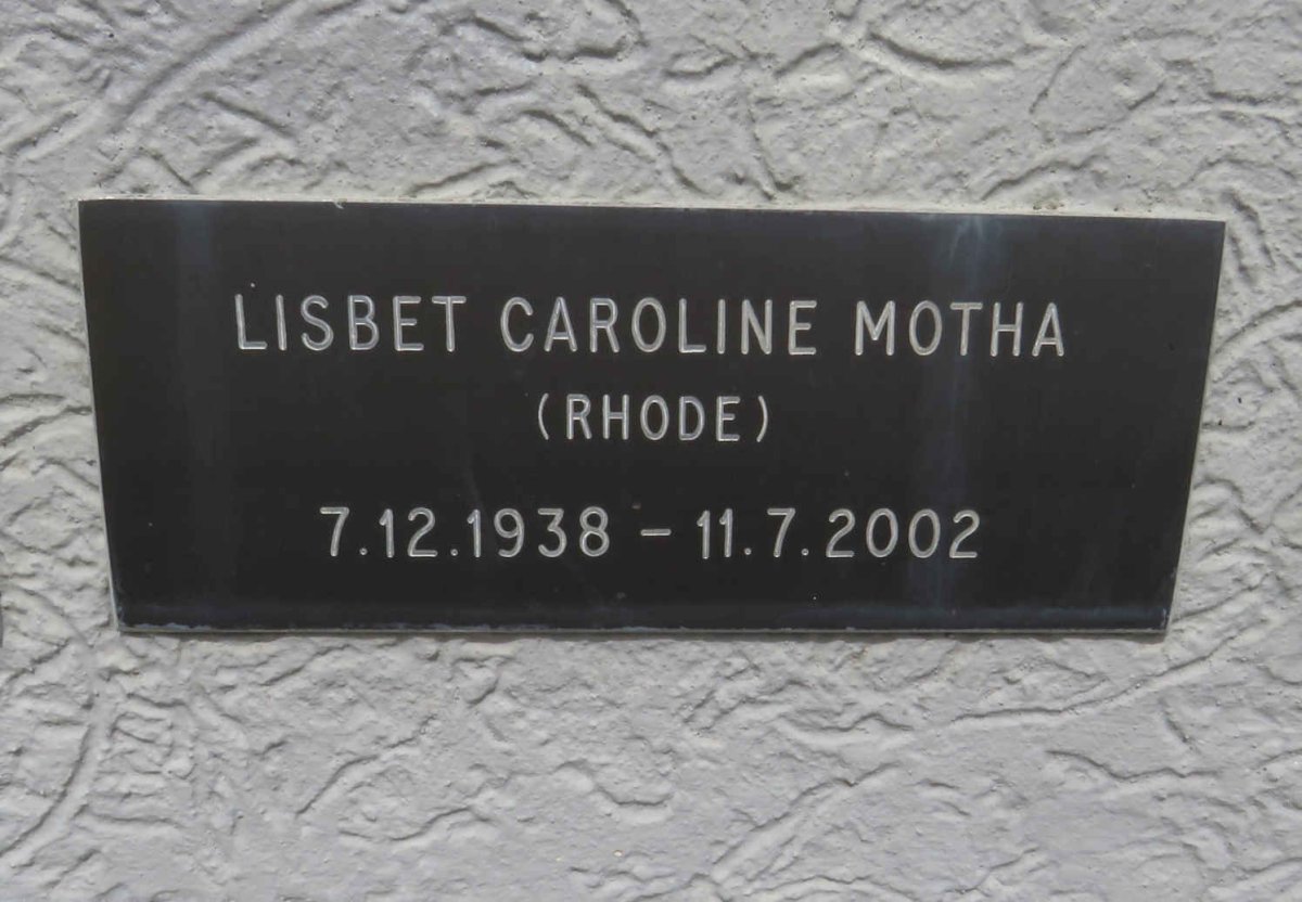MOTHA Lisbet Caroline nee RHODE 1938-2002