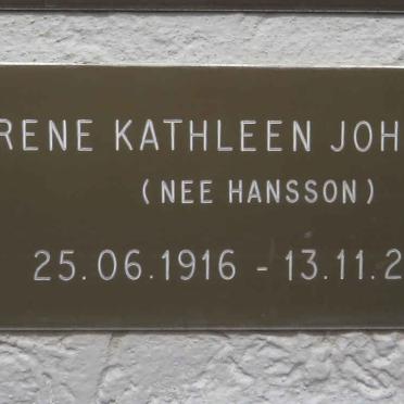 JOHNSTON Irene Kathleen nee HANSSON 1916-2003