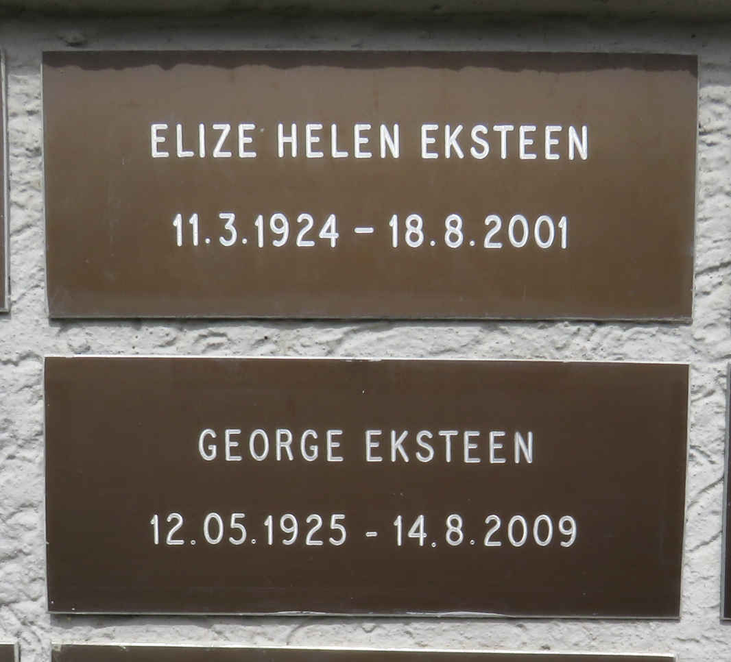 EKSTEEN George 1925-2009 & Elize Helen 1924-2001