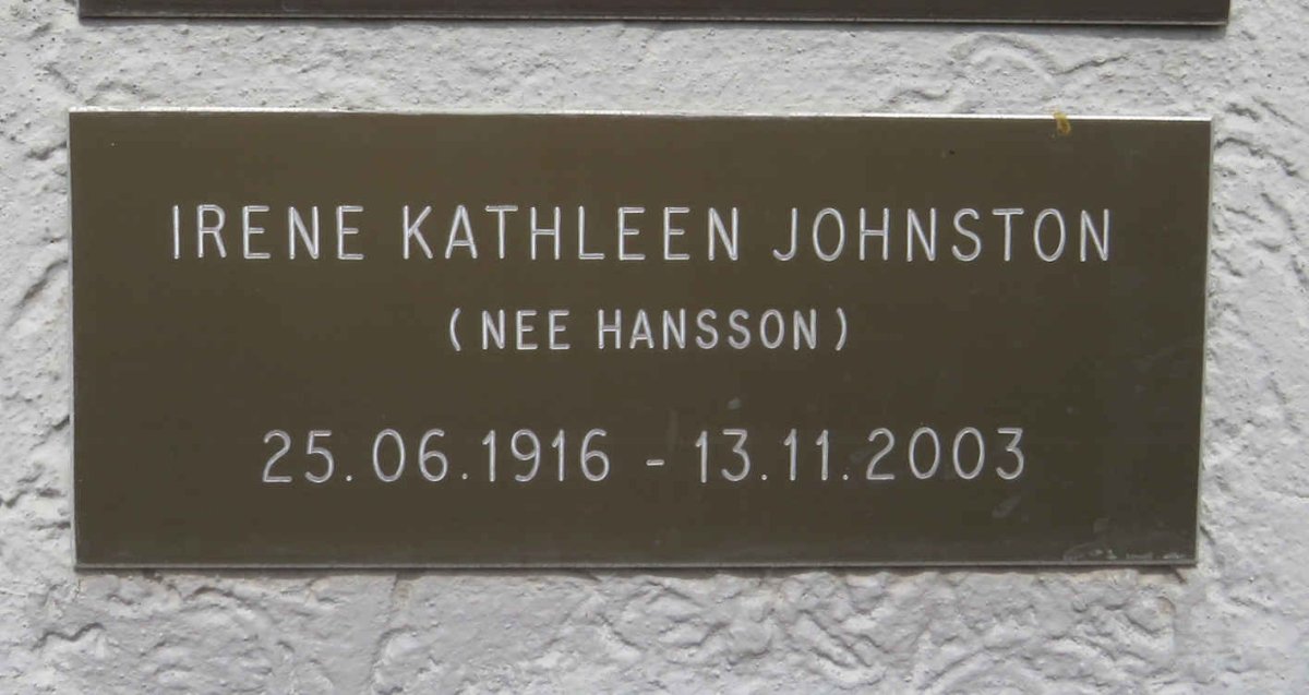 JOHNSTON Irene Kathleen nee HANSSON 1916-2003