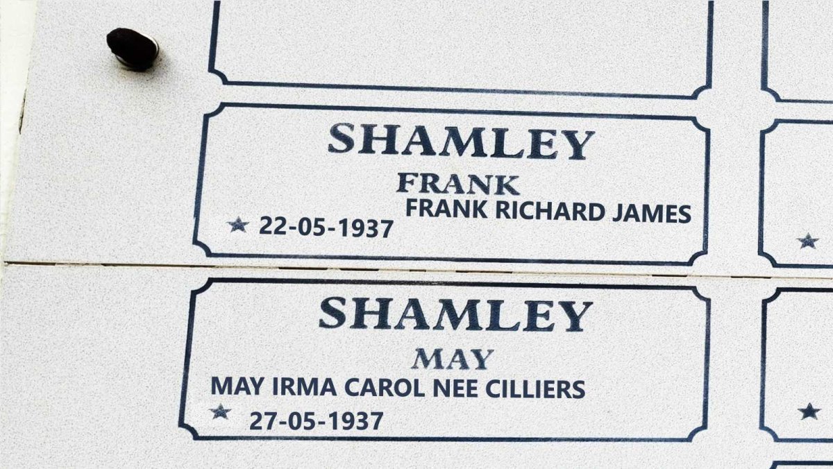SHAMLEY Frank Richard James 1937- :: SHAMLEY May Irma Carol nee CILLIERS 1937-