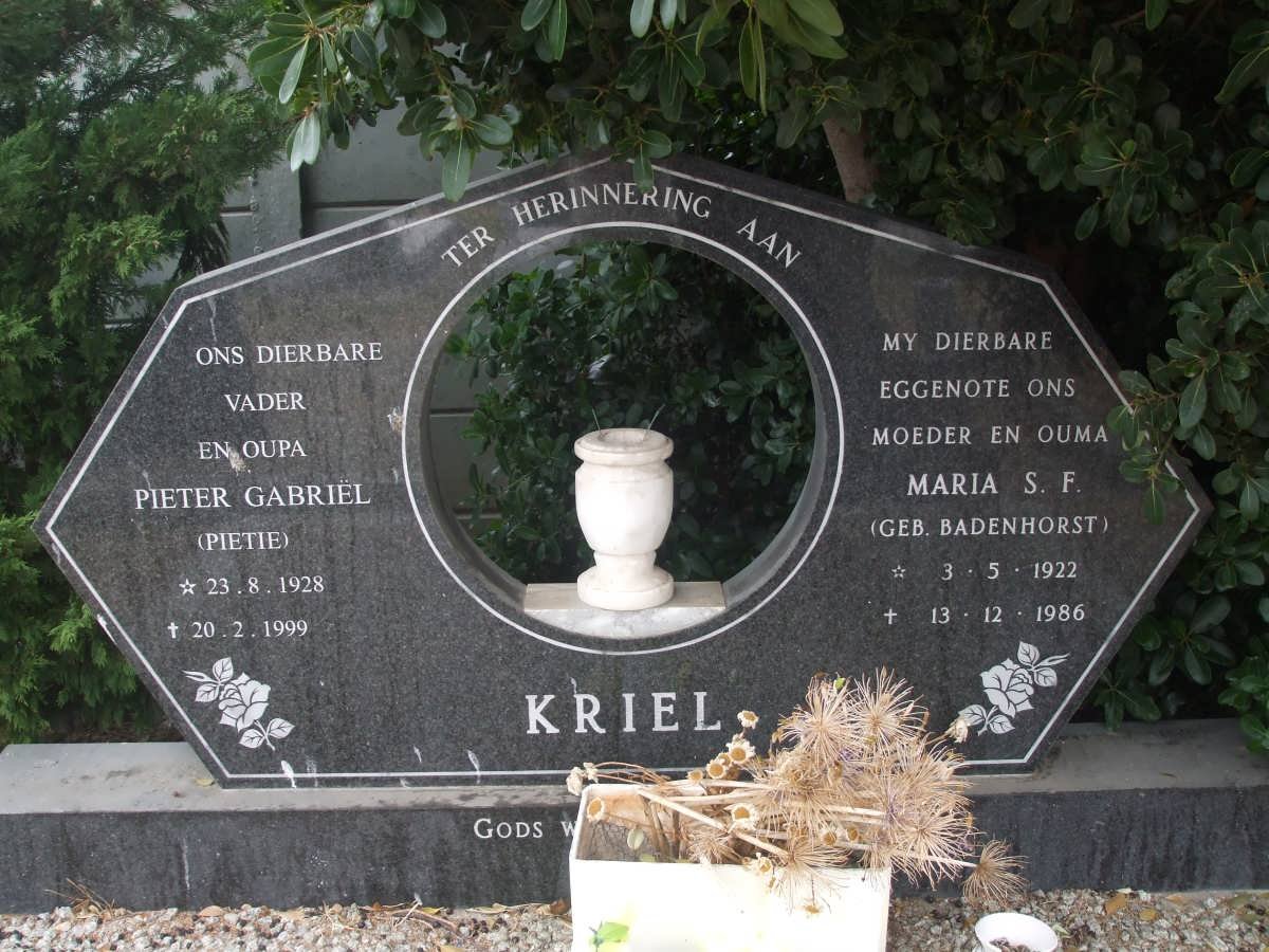 KRIEL Pieter Gabriël 1928-1999 &amp; Maria S.F. BADENHORST 1922-1986