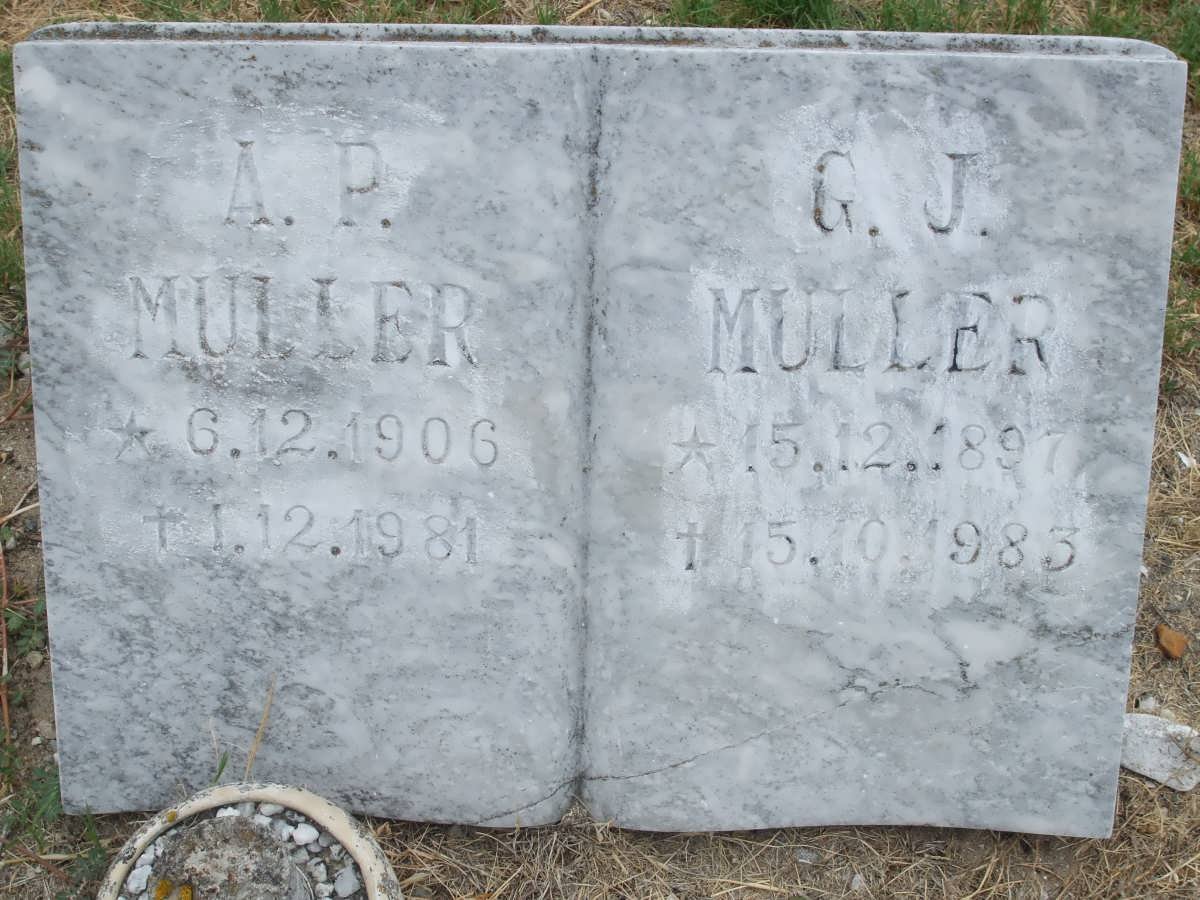 MULLER G.J. 1897-1983 &amp; A.P. 1906-1981