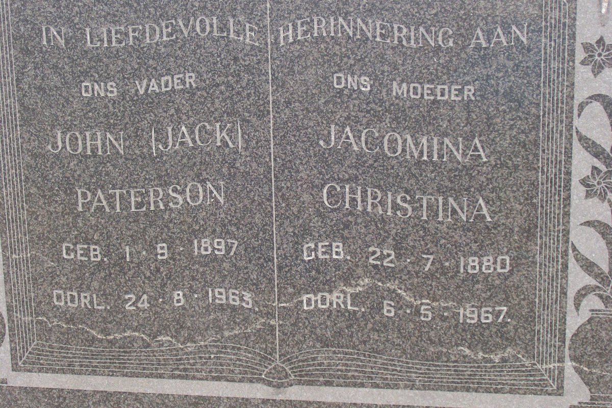 SWART John Paterson 1897-1963 &amp; Jacomina Christina 1880-1967