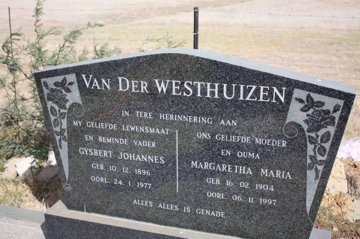WESTHUIZEN Gysbert Johannes, van der 1896-1977 &amp; Margaretha Maria 1904-1997
