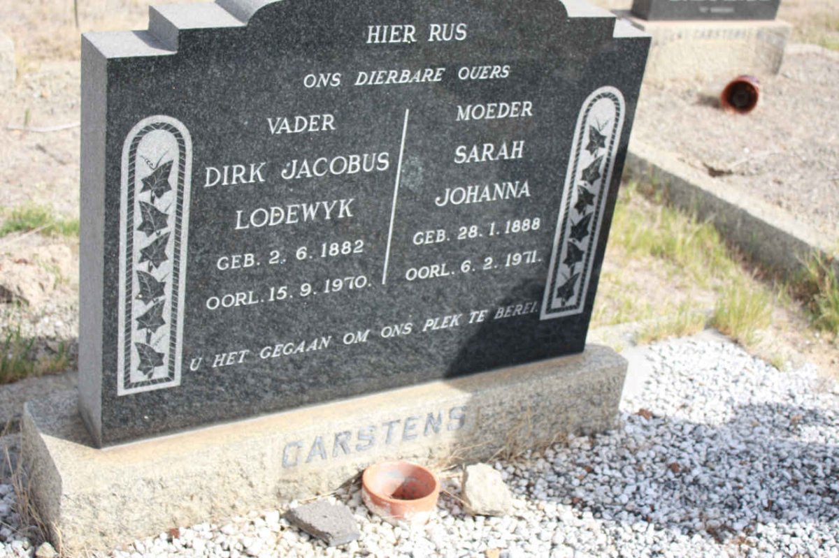 CARSTENS Dirk Jacobus Lodewyk 1882-1970 &amp; Sarah Johanna 1888-1971