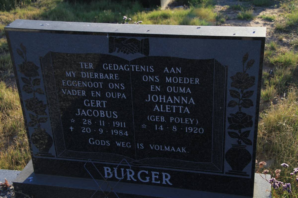 BURGER Gert Jacobus 1911-1984 &amp; Johanna Aletta POLEY 1920-
