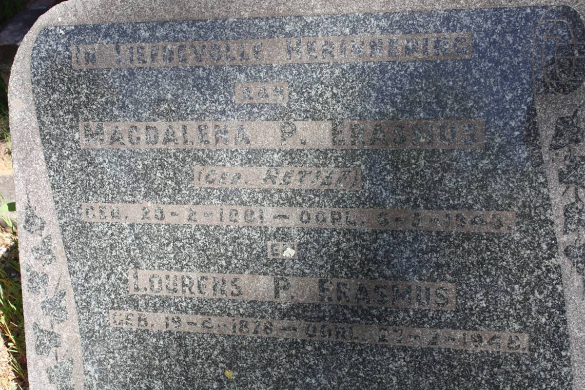 ERASMUS Lourens P. 1878-1948 &amp; Magdalena P. RETIEF 1881-1943